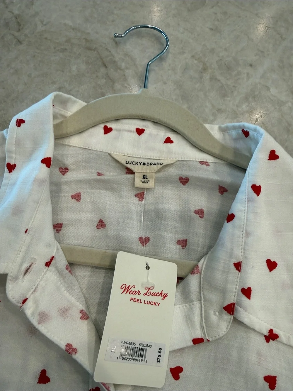 Lucky Brand White Button-Down Shirt with Red Heart Print
